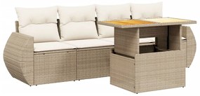 Set divano da giardino 5 pz con cuscini beige in polyrattan