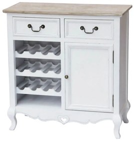 CHRISTELLE - credenza 1 anta 2 cassetti 3 ripiani porta bottiglie in legno di paulownia shabby chic 80x36x84,5