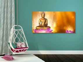 Quadro su tela – Statua di Buddha su fiore di loto