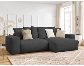 Divano angolare grigio scuro allungabile e con contenitore rivestito in velluto a coste Voltaire – Bobochic Paris