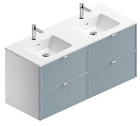 Mobile sottolavabo e lavabo Quadra per doppia vasca bianco-cielo in mdf L 120 x H 57 x P 46 cm 4 cassetti