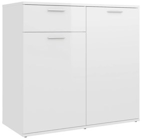 Credenza Bianco Lucido 80x36x75 cm in Legno Multistrato