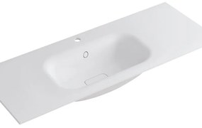 Lavabo integrale rettangolare vasca centrale L 120.5 x H 15 x P 46 cm in resina bianco lucido