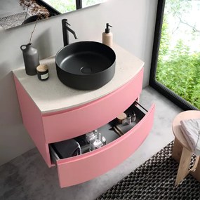Mobile bagno sospeso 80 cm ZORA Rosa Opaco con top e lavabo d'appoggio