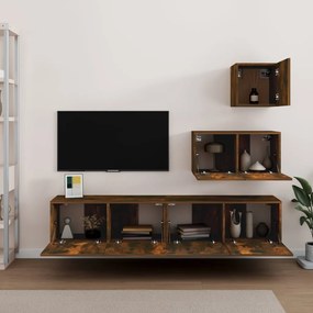 Set di mobili porta tv 4 pz rovere fumo in legno multistrato