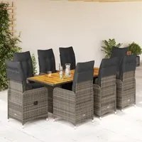 Set Bistr da Giardino 9 pz con Cuscini in Polyrattan Grigio 3277030