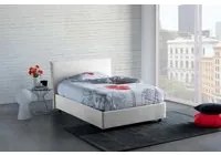 Letto piazza e mezza Chicca, Letto contenitore con rivestimento in tessuto, Made in Italy, Apertura frontale, con materasso cm 120x200 incluso, Bianco