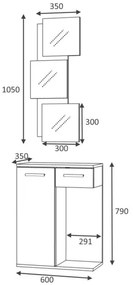 Mobile ingresso Lion con specchi anta e cassetto rovere bianco