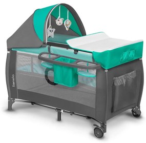 Lionelo - Culla da viaggio SVEN PLUS grigio/turchese