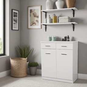 Mobile multiuso 69x34 con 2 ante e 2 cassetti CLASSIC Bianco Lucido