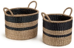 Kave Home - Set Nydia di 2 ceste portabiancheria in fibra naturale finitura nera