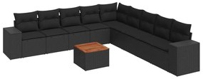 Set Divani da Giardino 10pz con Cuscini in Polyrattan Nero