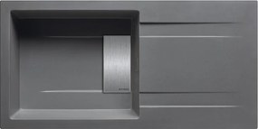 Lavello integrato 1 vasca in granito grigio PYRAMIS Kartesio L 50 x L 100 cm, reversibile