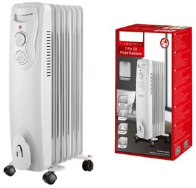 Radiatore ad Olio con 3 Livelli di Riscaldamento 600W 900W 1500W con 7 Elementi con Ruote Spostamento con Autoprotezione Bianco