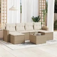 Set Divani da Giardino 7 pz con Cuscini Beige in Polyrattan 3219318