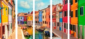 Quadri 5 pezzi – Casette pastello nel villaggio