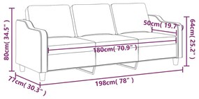 Divano a 3 Posti Marrone 180 cm in Tessuto