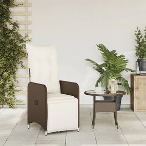 Sedia reclinabile da giardino con cuscini marrone in polyrattan