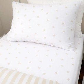 Lenzuolo con angoli per bambini bianco e beige in cotone per letto singolo 90x190 cm Mini Star &amp; Stripes – Bianca