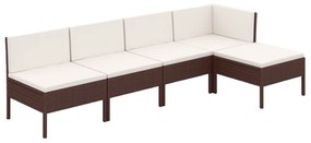 Set Divani da Giardino 5 pz con Cuscini in Polyrattan Marrone