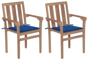 Sedie da giardino 2 pz con cuscini blu reale massello di teak