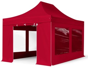 TOOLPORT 3x4,5m gazebo pieghevole con laterali (finestre panoramiche), PREMIUM acciaio, rosso - (600058)