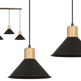 Sospensione Nordica 3 Luci Rowen In Acciaio Nero E Legno