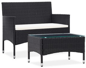 Set divani da giardino 2 pz con cuscino in polyrattan nero