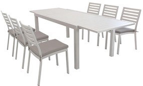 DEXTER - set tavolo in alluminio cm 160/240 x 90 x 75 h con 6 sedie Dexter