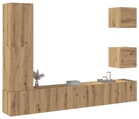 Set Mobile Tv 5 Pz Montato A Parete Rovere İn Legno Multistrato /