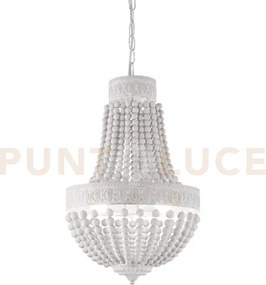 Monet lampadario con perle in legno naturale 6 luci attacco e14 bia...