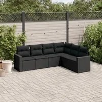 Set Divano da Giardino 6 pz con Cuscini Nero in Polyrattan 3251342