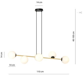 Sospensione Contemporanea Rhiannon 6 Luci In Acciaio Oro E Sfere In Vetro Bianco