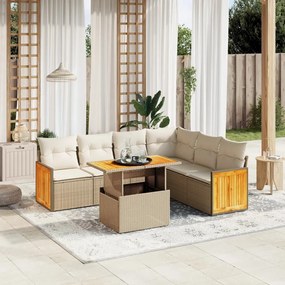 Set divani da giardino 7 pz con cuscini beige in polyrattan