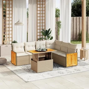 Set divani da giardino 7 pz con cuscini beige in polyrattan
