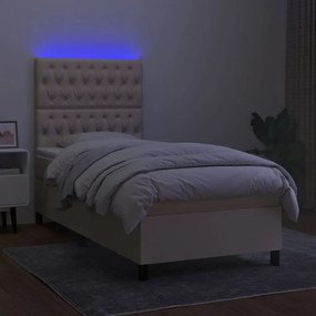 Letto a Molle con Materasso e LED Crema 90x200 cm in Tessuto