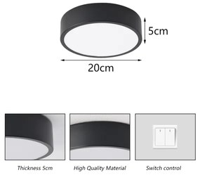 Brilagi - Plafoniera LED POOL, 18 W, 230 V, 3000/4500/6000 K, Ø 20 cm, nera