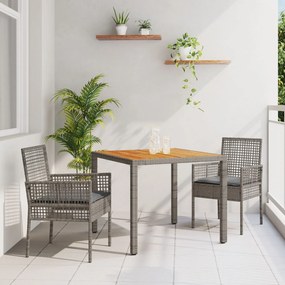 Set da pranzo giardino di 3 pezzi con cuscini grigi in polyrattan