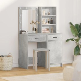 Set da toeletta 2 pezzi con led grigio cemento in legno ingegnerizzato