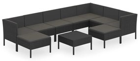 Set Divani da Giardino 10 pz con Cuscini in Polyrattan Nero