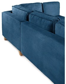 Divano angolare blu allungabile (con penisola a destra) con rivestimento in velluto a coste Tori – Bonami Selection