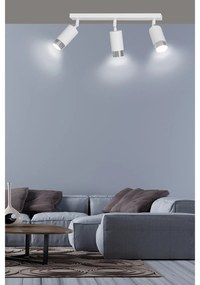 Plafoniera 3 Luci A Faretti Orientabili A Cilindro In Acciaio Bianco E Cromo