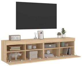 Mobili TV a Parete con Luci LED 2pz Rovere Sonoma 80x30x40 cm