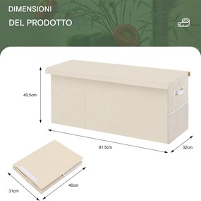 Box Contenitore per Giocattoli 91,5x32x40,5 cm Pieghevole 3 Scomparti 118L in TNT Beige...