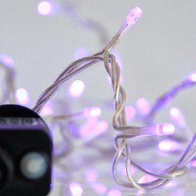 Catenaria Natalizia LED 8 GIOCHI DI LUCE 15m CAVO TRASPARENTE IP44 Luce VIOLA Colore Viola 550 - 570 °K