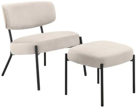 Poltrona in velluto crema con poggiapiedi Jerry - Støraa