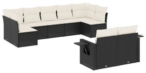 Set divani da giardino 9 pz con cuscini nero in polyrattan