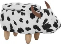 Sgabello per bambini Animale Mucca con contenitore Poggiapiedi per bambini in finta pelle nera e bianca con gambe in legno