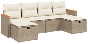 Set divano da giardino 6 pz con cuscini beige in polyrattan
