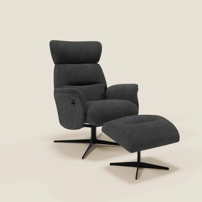 Lunor Poltrona relax reclinabile con pouf poggia-piedi in tessuto bouclé impermeabile T07 antracite